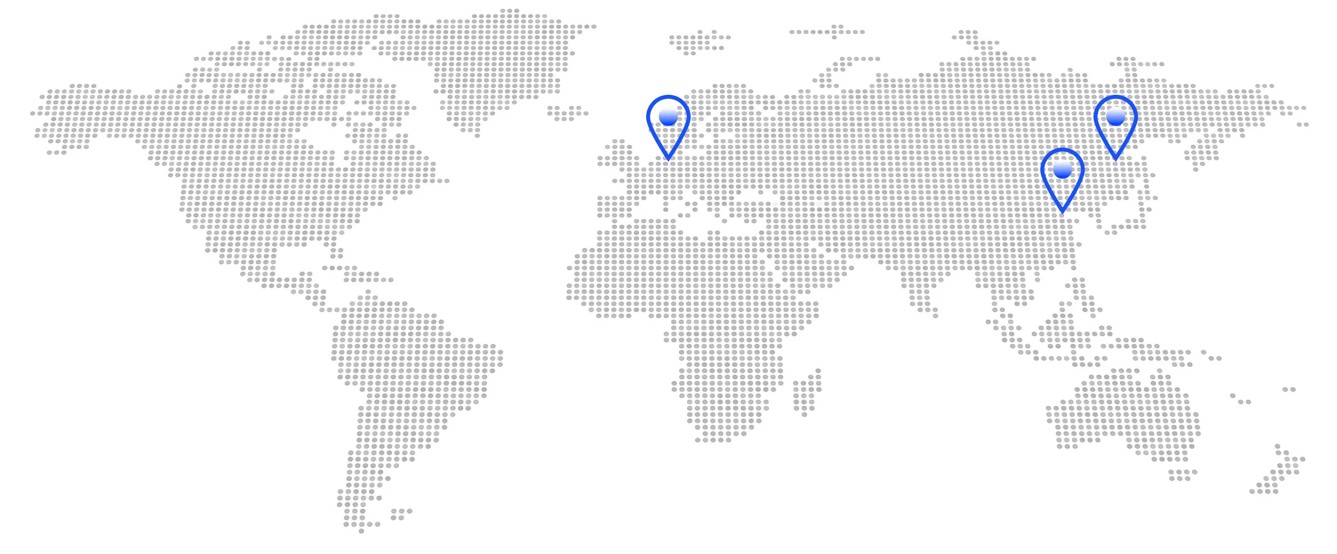 World map with pins on Amsterdam, Beijing and Shanghai