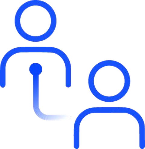 Line drawing of two people, one guiding the other