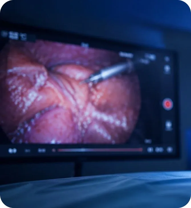 A surgical video playing on a monitor in theatre