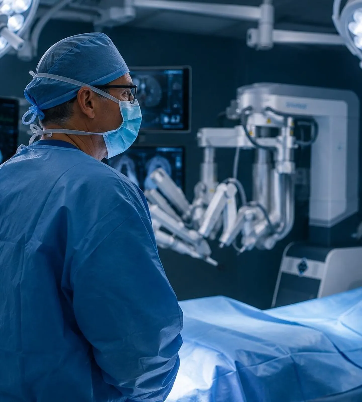 A surgeon at work beside the system in theatre