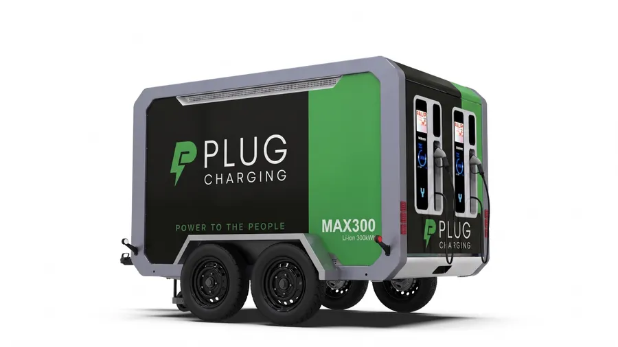 MAX300 on a twin-axle trailer with charging outlets