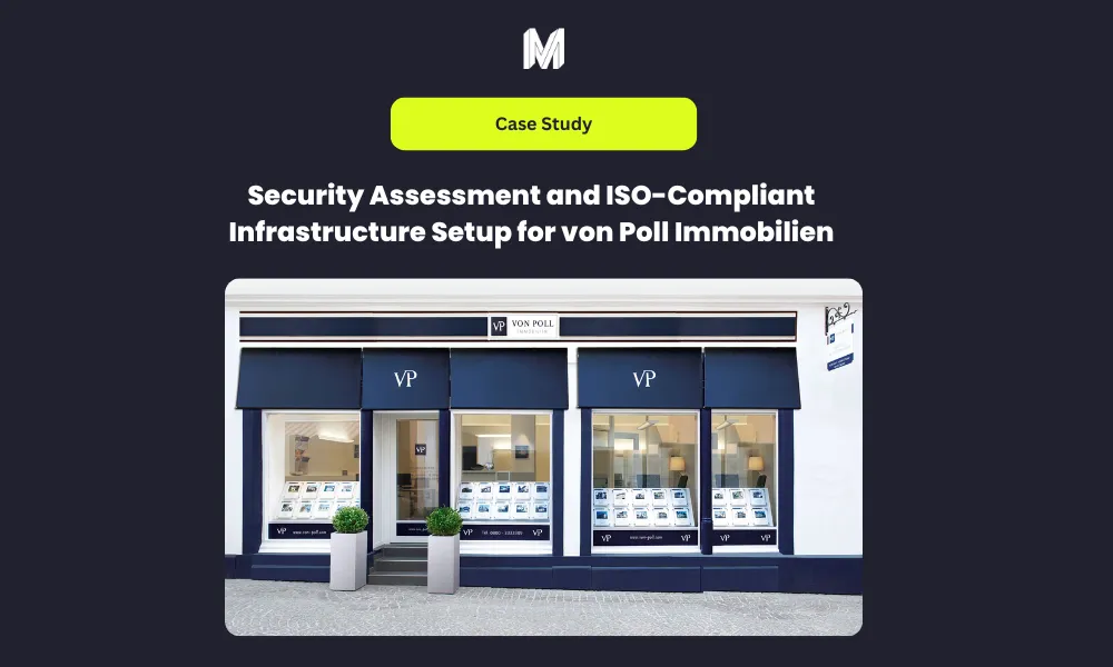 Storefront of von Poll Immobilien with blue awnings and glass windows displaying properties, under a "Case Study" banner.