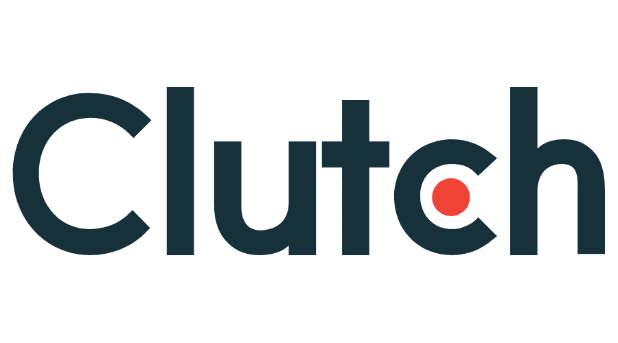 The image shows the Clutch logo with the word "Clutch" in bold, dark letters, featuring a red dot inside the letter "c".