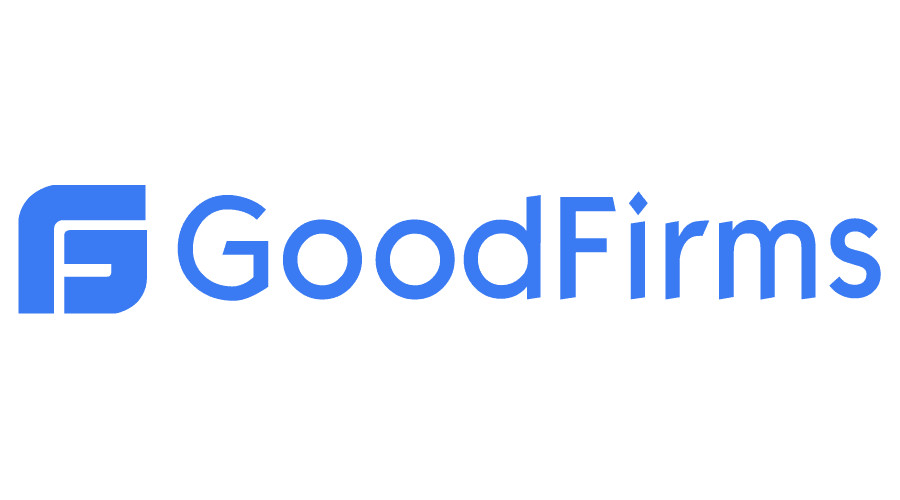 Blue GoodFirms logo with stylized "G" icon on the left and the word "GoodFirms" in modern font on the right.