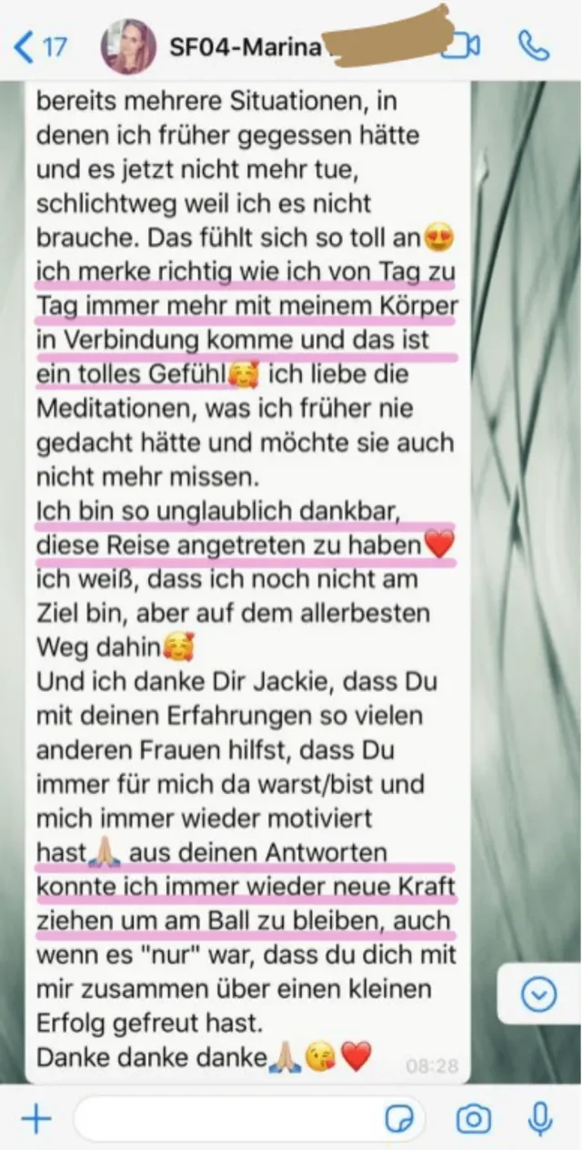 Nachricht einer Soulfood-Teilnehmerin an Jackie Freitag