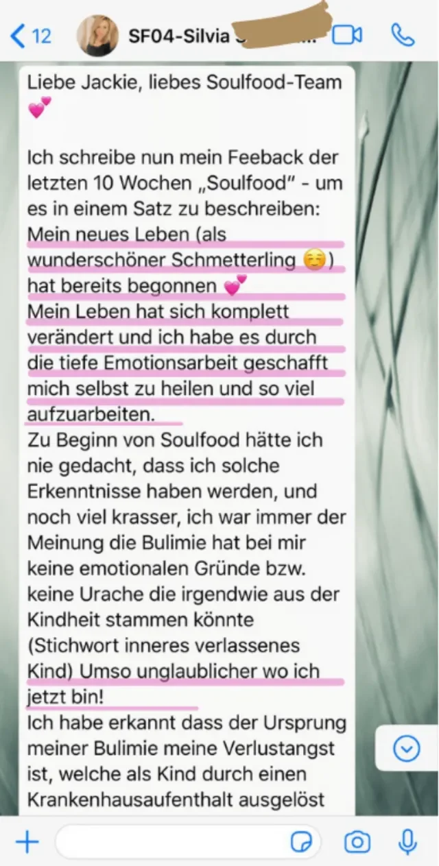 Nachricht einer Soulfood-Teilnehmerin an Jackie Freitag