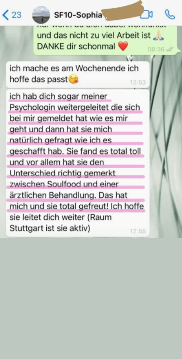Nachricht einer Soulfood-Teilnehmerin an Jackie Freitag