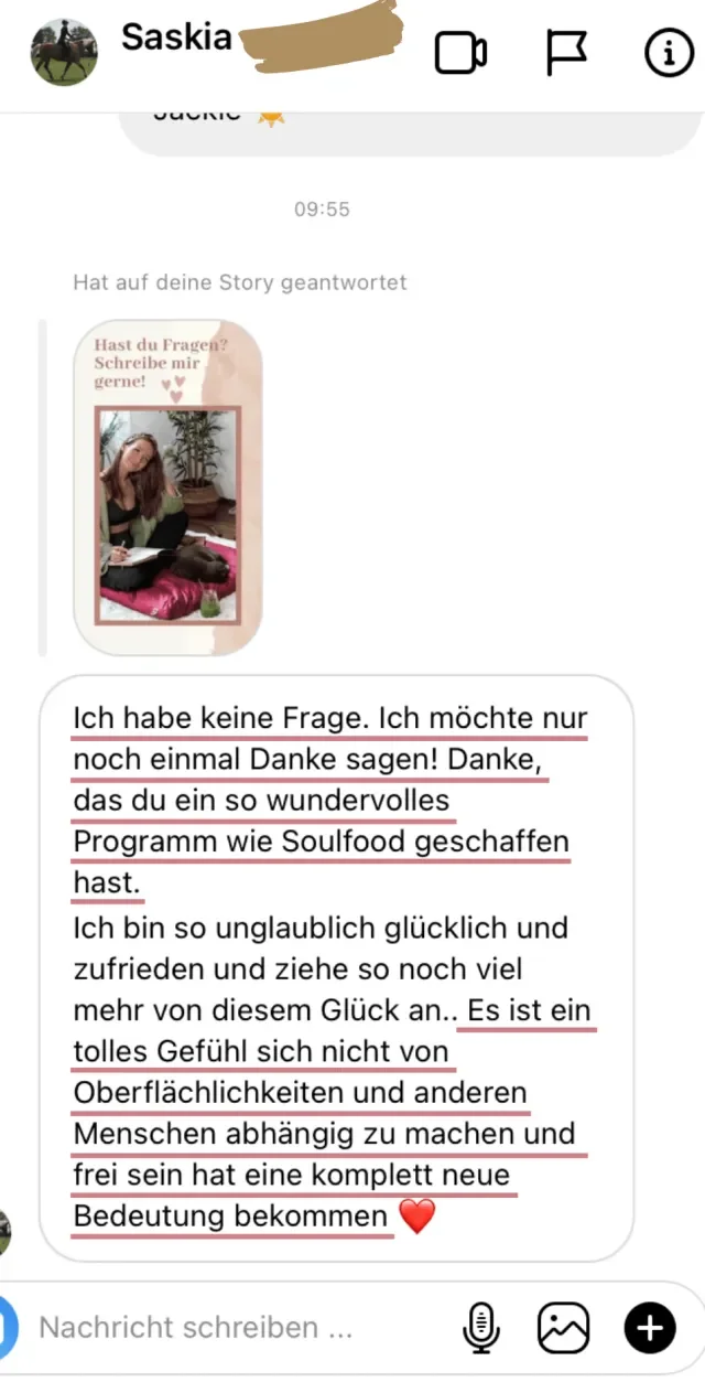 Nachricht einer Soulfood-Teilnehmerin an Jackie Freitag