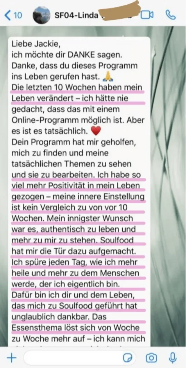 Nachricht einer Soulfood-Teilnehmerin an Jackie Freitag