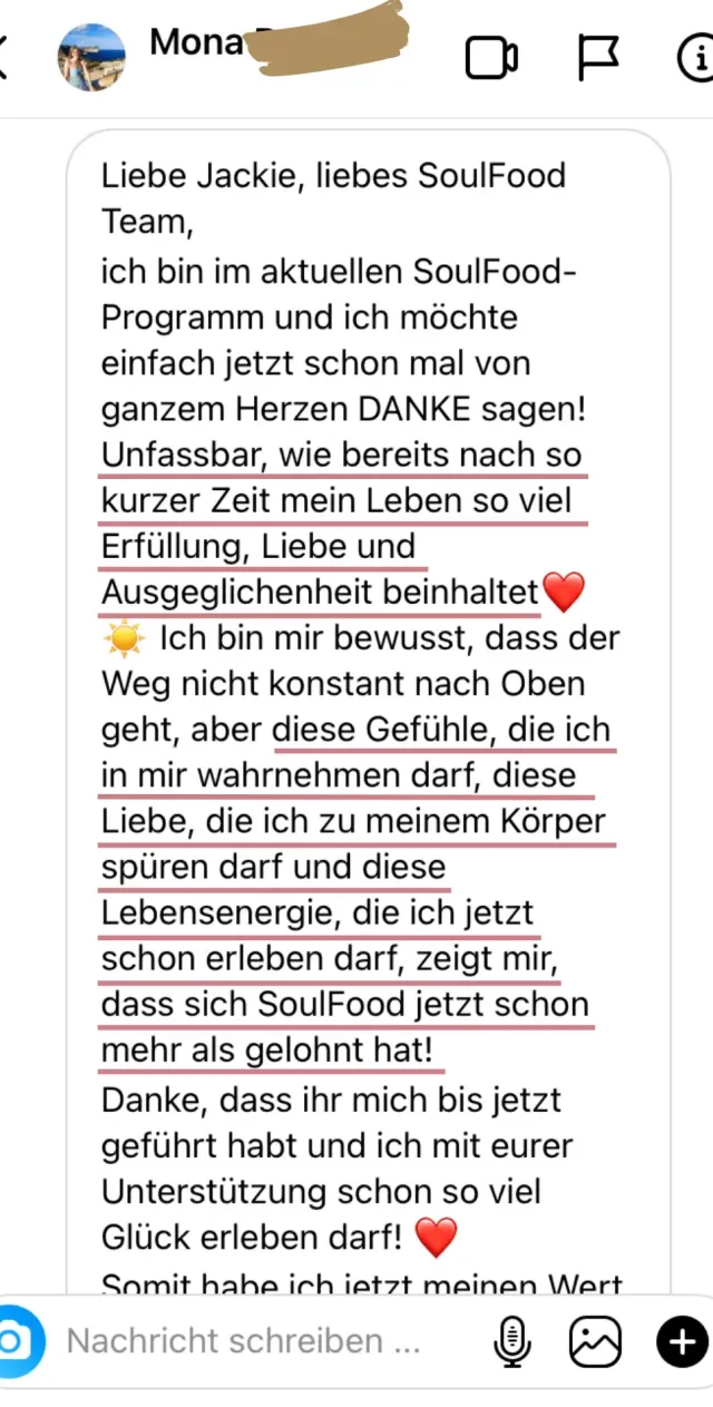 Nachricht einer Soulfood-Teilnehmerin an Jackie Freitag