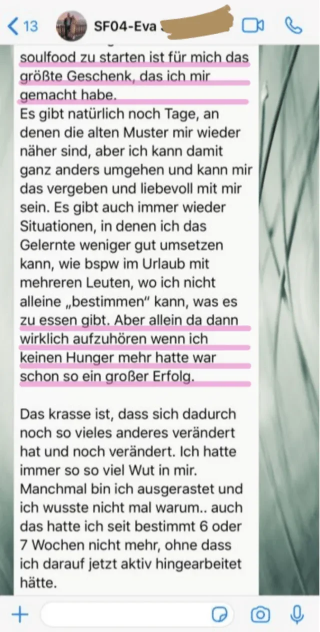 Nachricht einer Soulfood-Teilnehmerin an Jackie Freitag