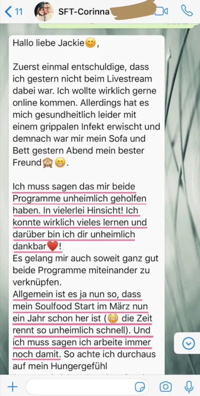 Nachricht einer Soulfood-Teilnehmerin an Jackie Freitag