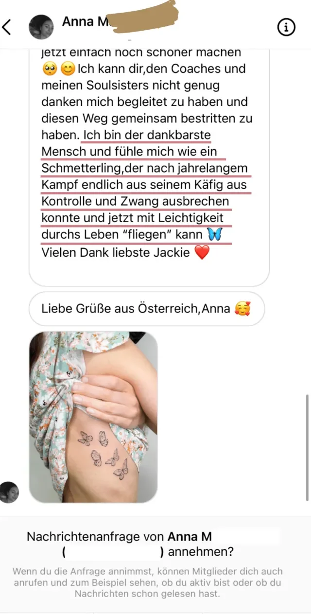 Nachricht einer Soulfood-Teilnehmerin an Jackie Freitag
