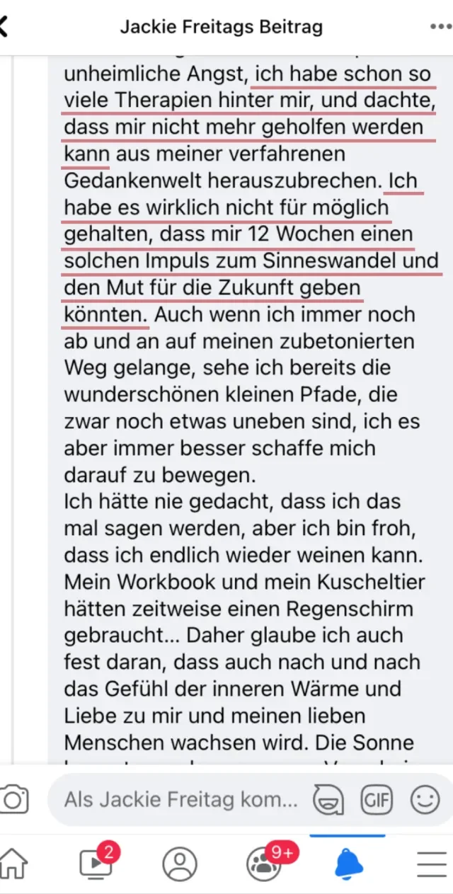 Nachricht einer Soulfood-Teilnehmerin an Jackie Freitag