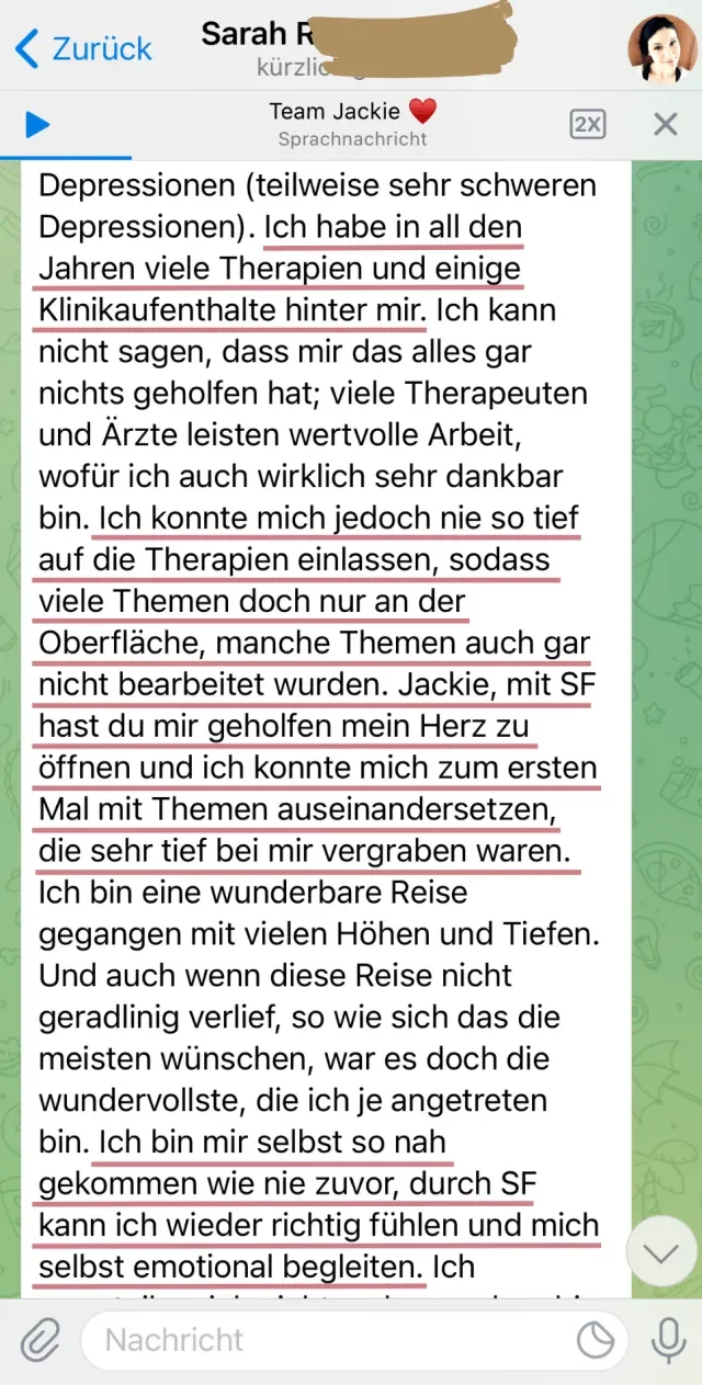 Nachricht einer Soulfood-Teilnehmerin an Jackie Freitag