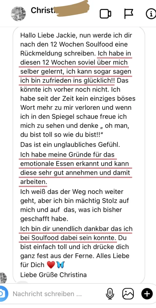 Nachricht einer Soulfood-Teilnehmerin an Jackie Freitag