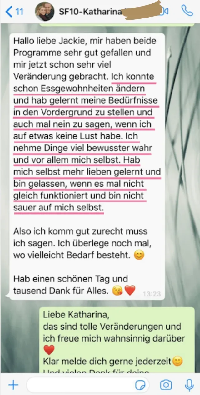 Nachricht einer Soulfood-Teilnehmerin an Jackie Freitag