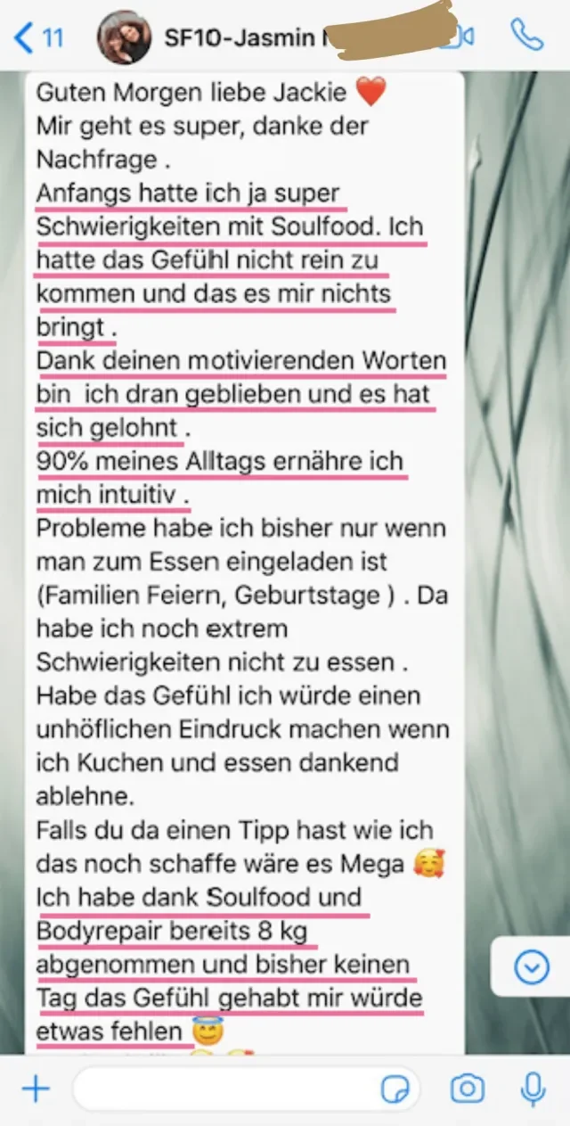 Nachricht einer Soulfood-Teilnehmerin an Jackie Freitag