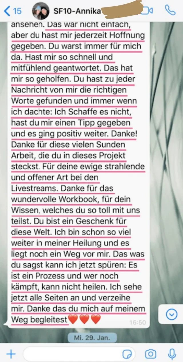 Nachricht einer Soulfood-Teilnehmerin an Jackie Freitag