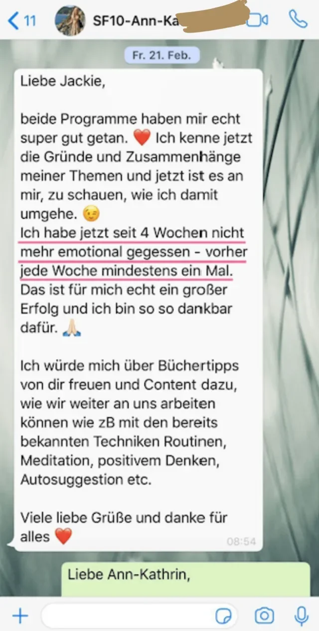 Nachricht einer Soulfood-Teilnehmerin an Jackie Freitag