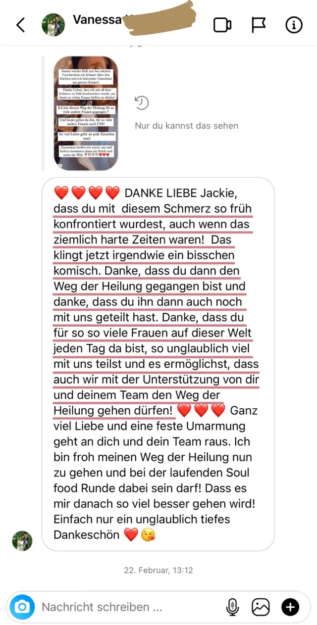Nachricht einer Soulfood-Teilnehmerin an Jackie Freitag