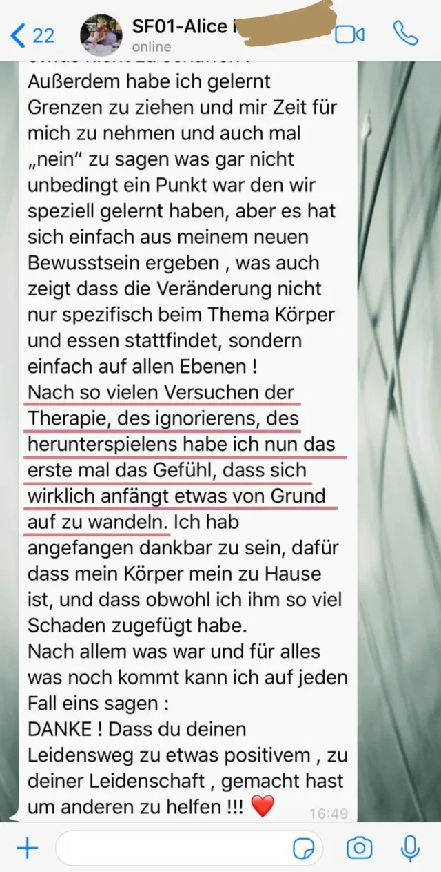 Nachricht einer Soulfood-Teilnehmerin an Jackie Freitag