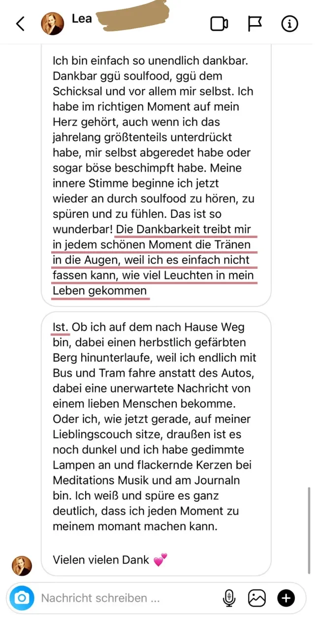 Nachricht einer Soulfood-Teilnehmerin an Jackie Freitag