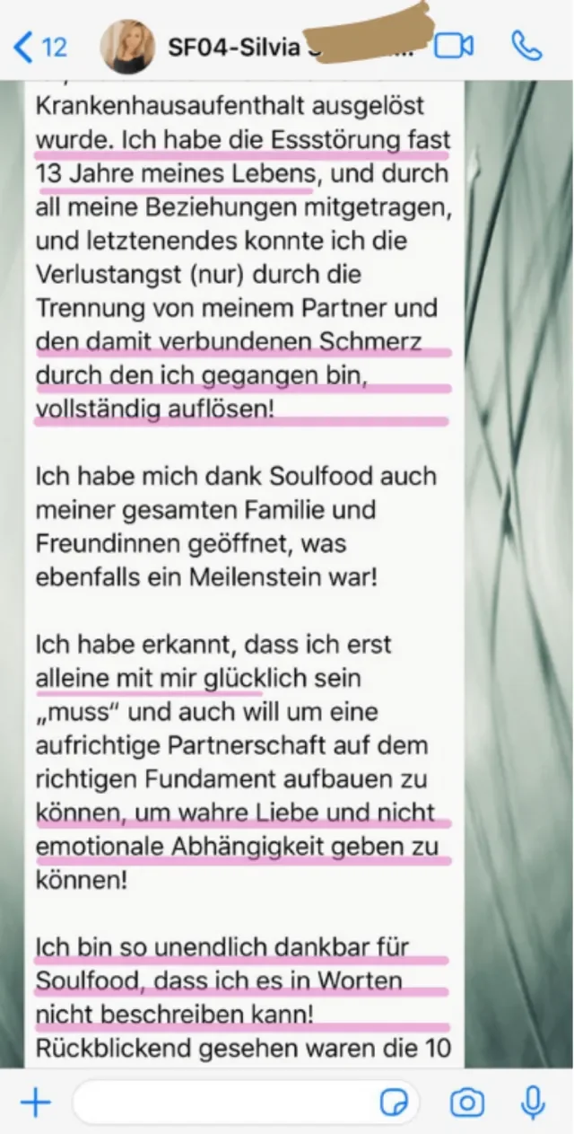 Nachricht einer Soulfood-Teilnehmerin an Jackie Freitag