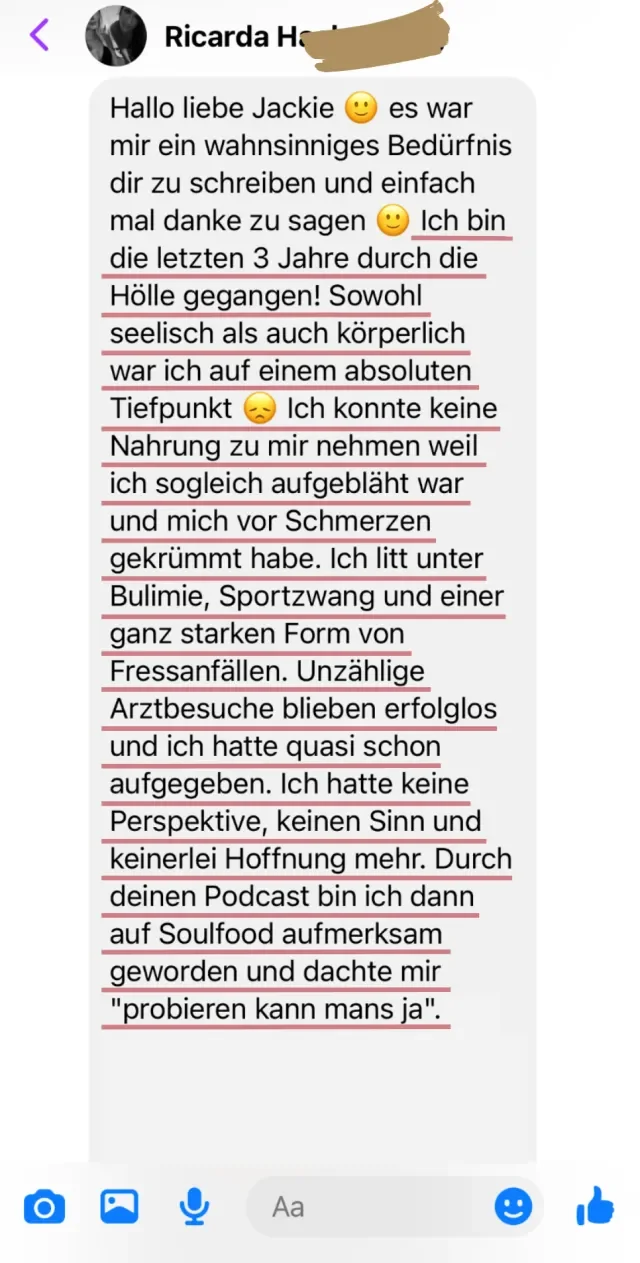 Nachricht einer Soulfood-Teilnehmerin an Jackie Freitag