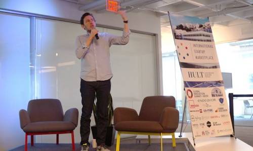 Hult professor Elliott Adams introducing International Startup Marketplace