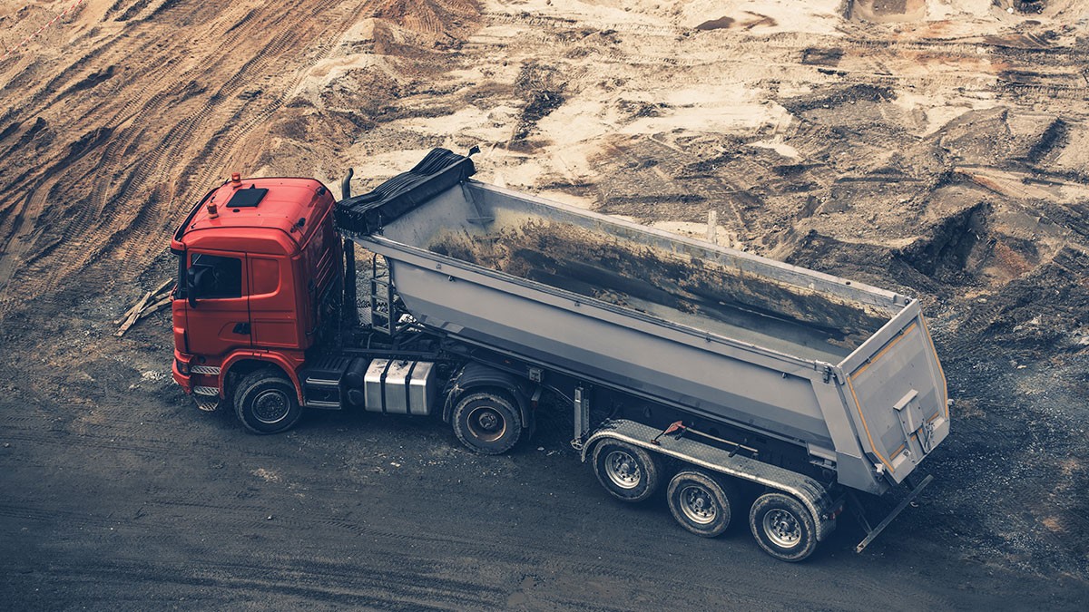 A dump truck on a work site