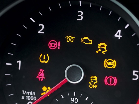 Warning lights on a car's dashboard
