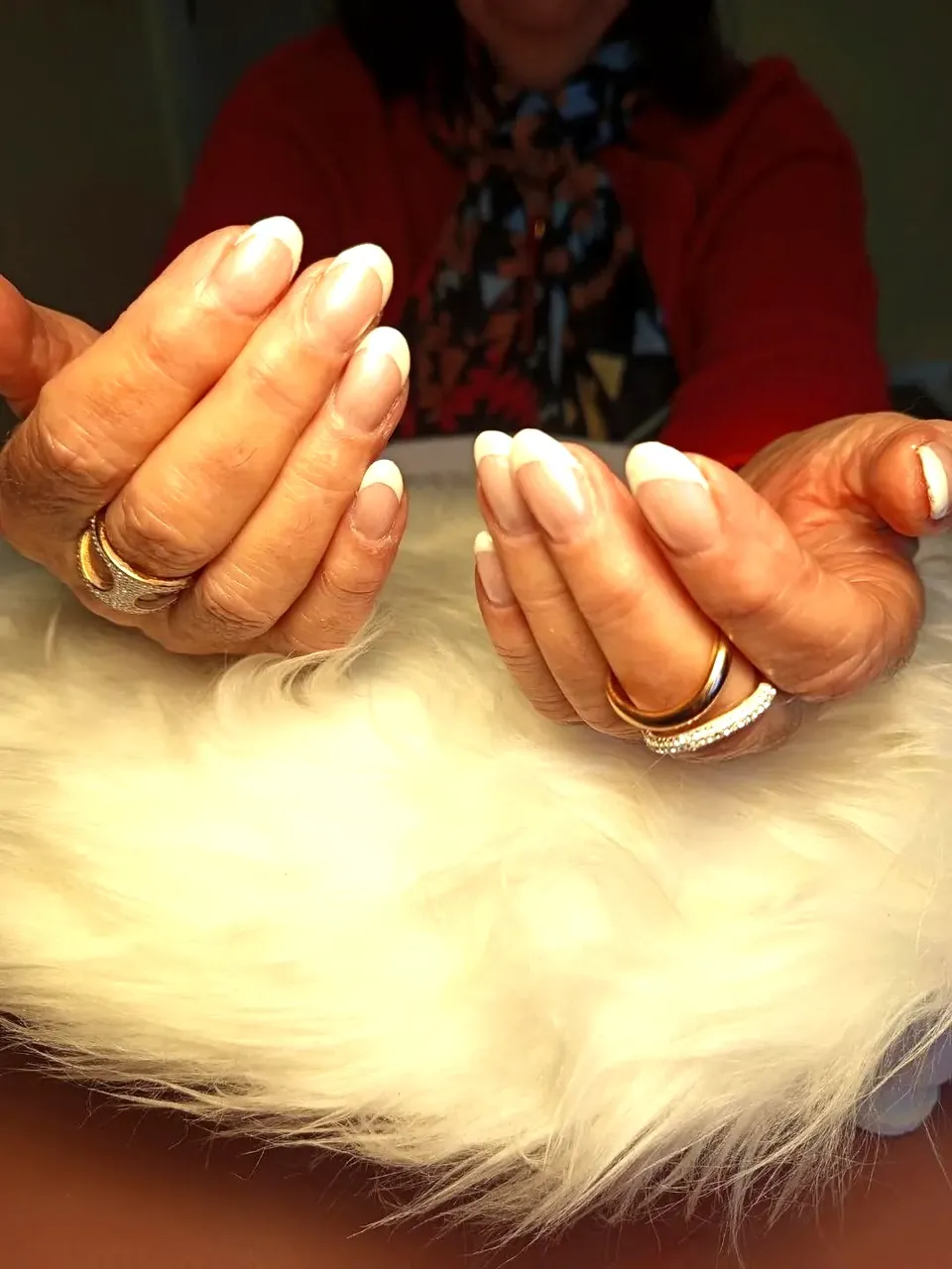 Klassieke witte French op amandelnagels