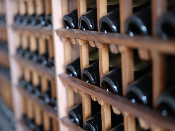 Racked bottles in a Spectrum Wine storage facility