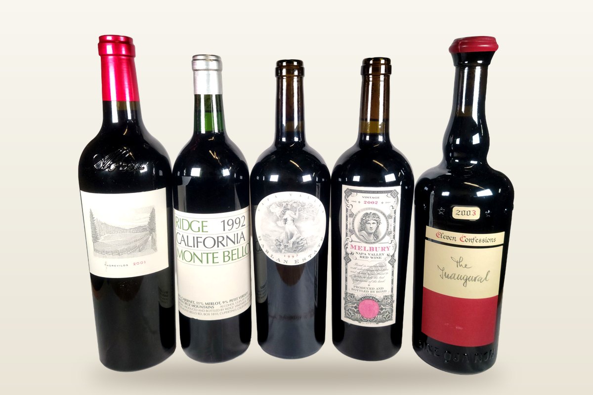 Abreu Thorevilos 2001, Ridge Monte Bello 1992, Harlan Estate 1997, Bond Melbury 2002 and Sine Qua Non The Inaugural 2003