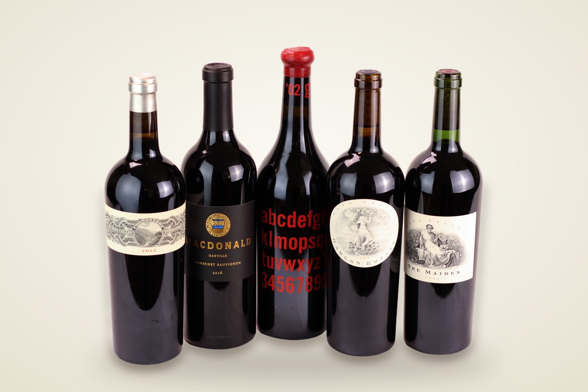 Promontory 2012, MacDonald Cabernet Sauvignon 2016, Harlan Estate and The Maiden 2010
