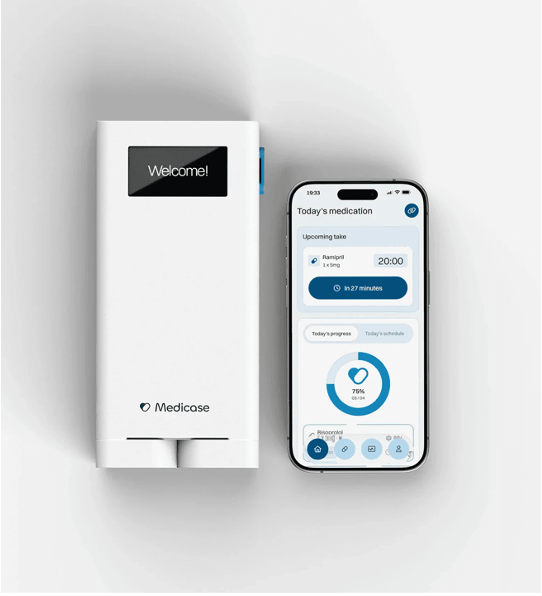 Medicase connected pill dispenser and its mobile app for tracking medication intake