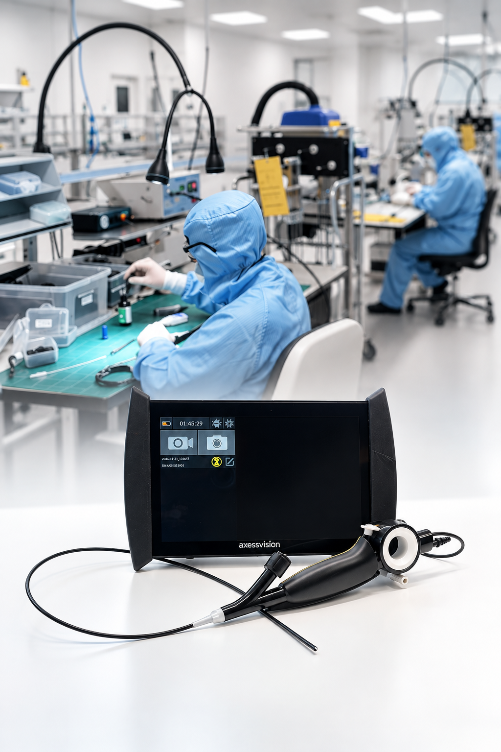 Axess Vision endoscope and its viewing console, being manufactured in a cleanroom
