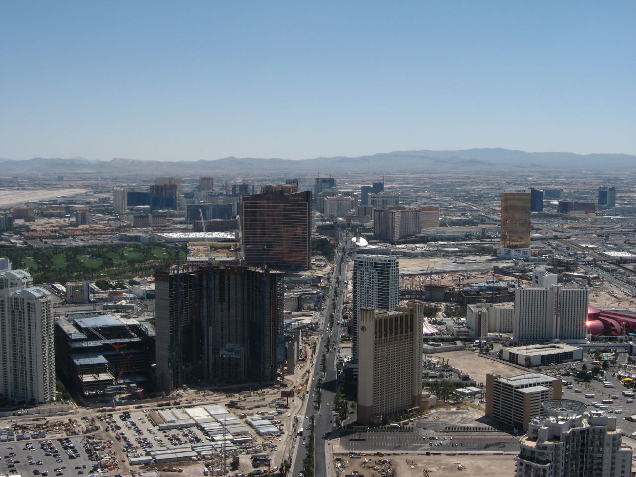 Daytime view of the north end of the Las Vegas Strip from the top of The STRAT