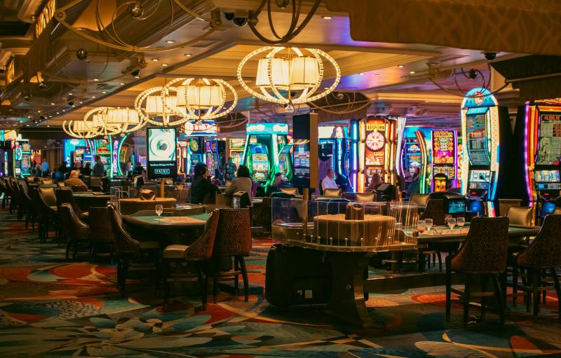 Las Vegas casino floor with slot machines and table games
