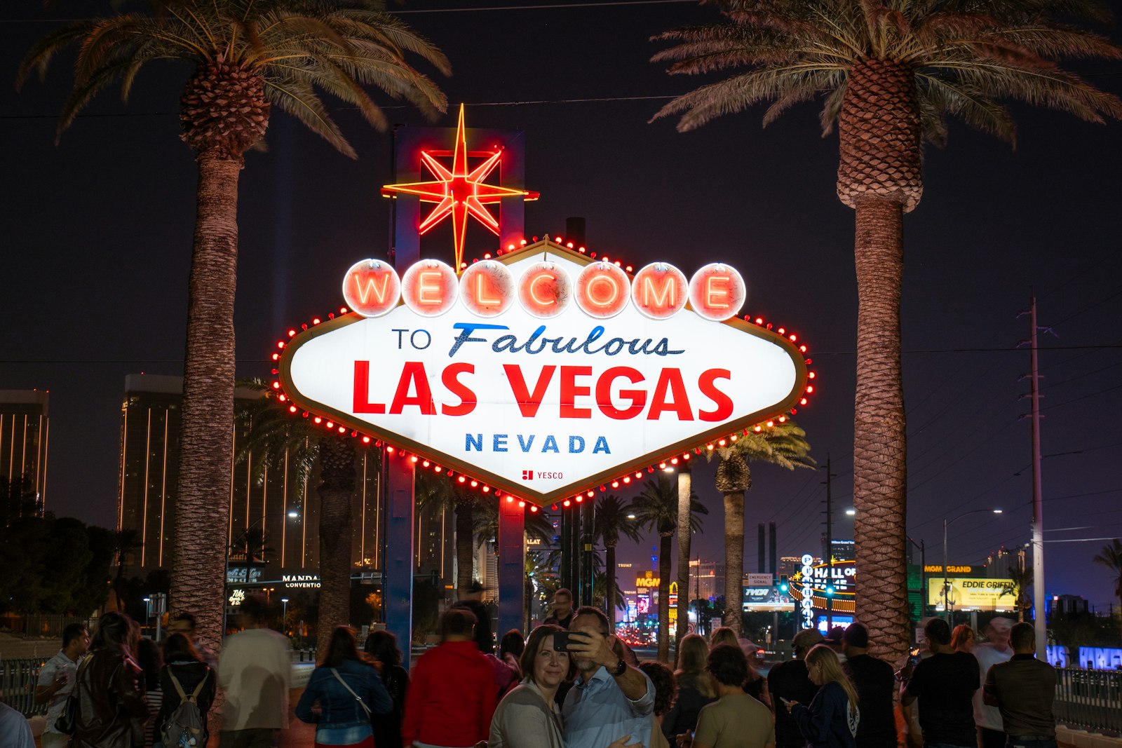 The Welcome to Fabulous Las Vegas sign lit up at night