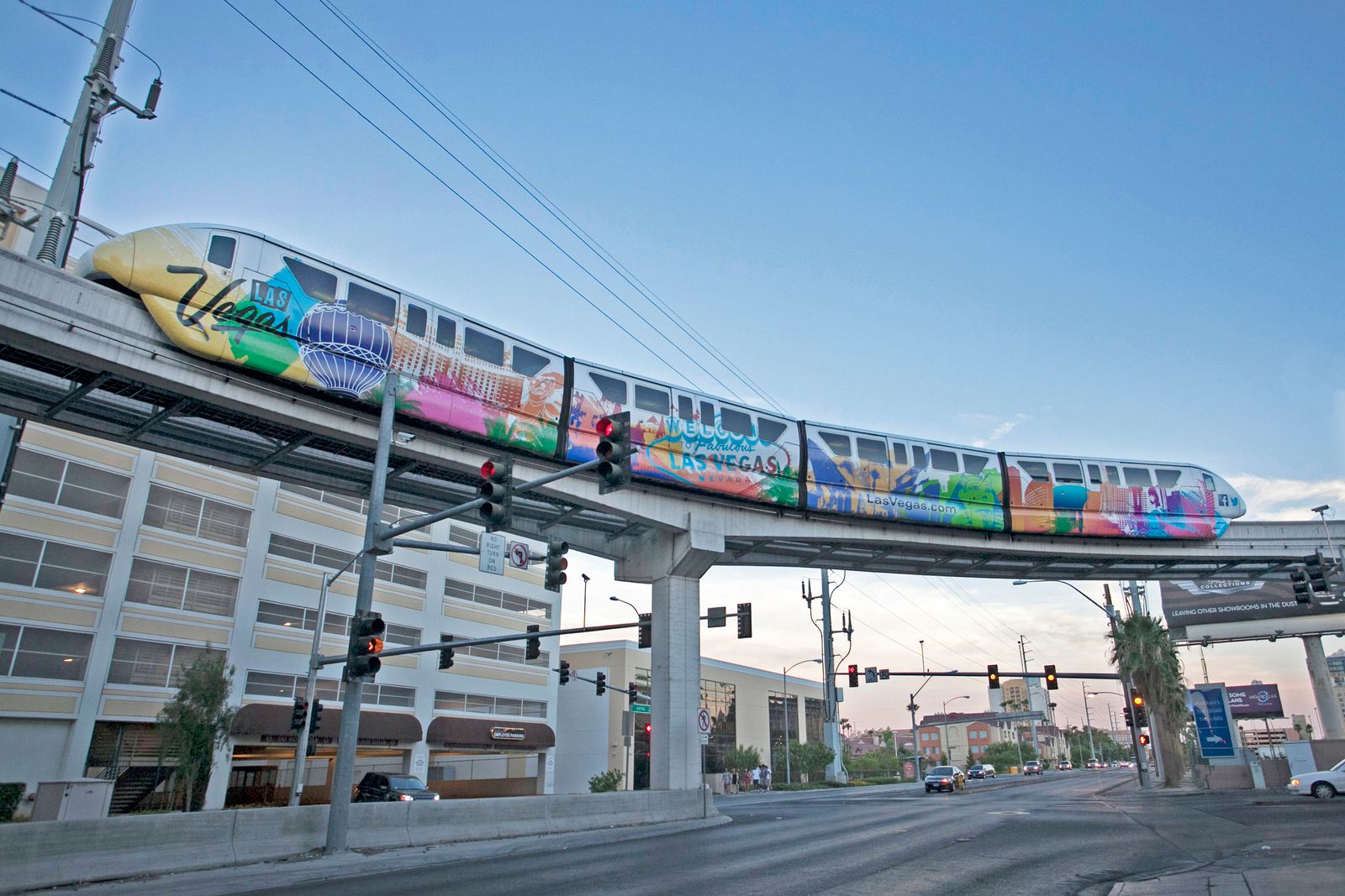 Las Vegas Monorail train running along its elevated track