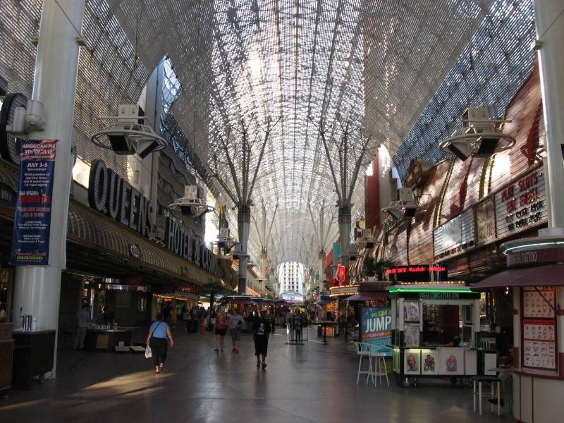 Fremont Street Experience canopy over the pedestrian mall in Downtown Las Vegas, seen in daytime