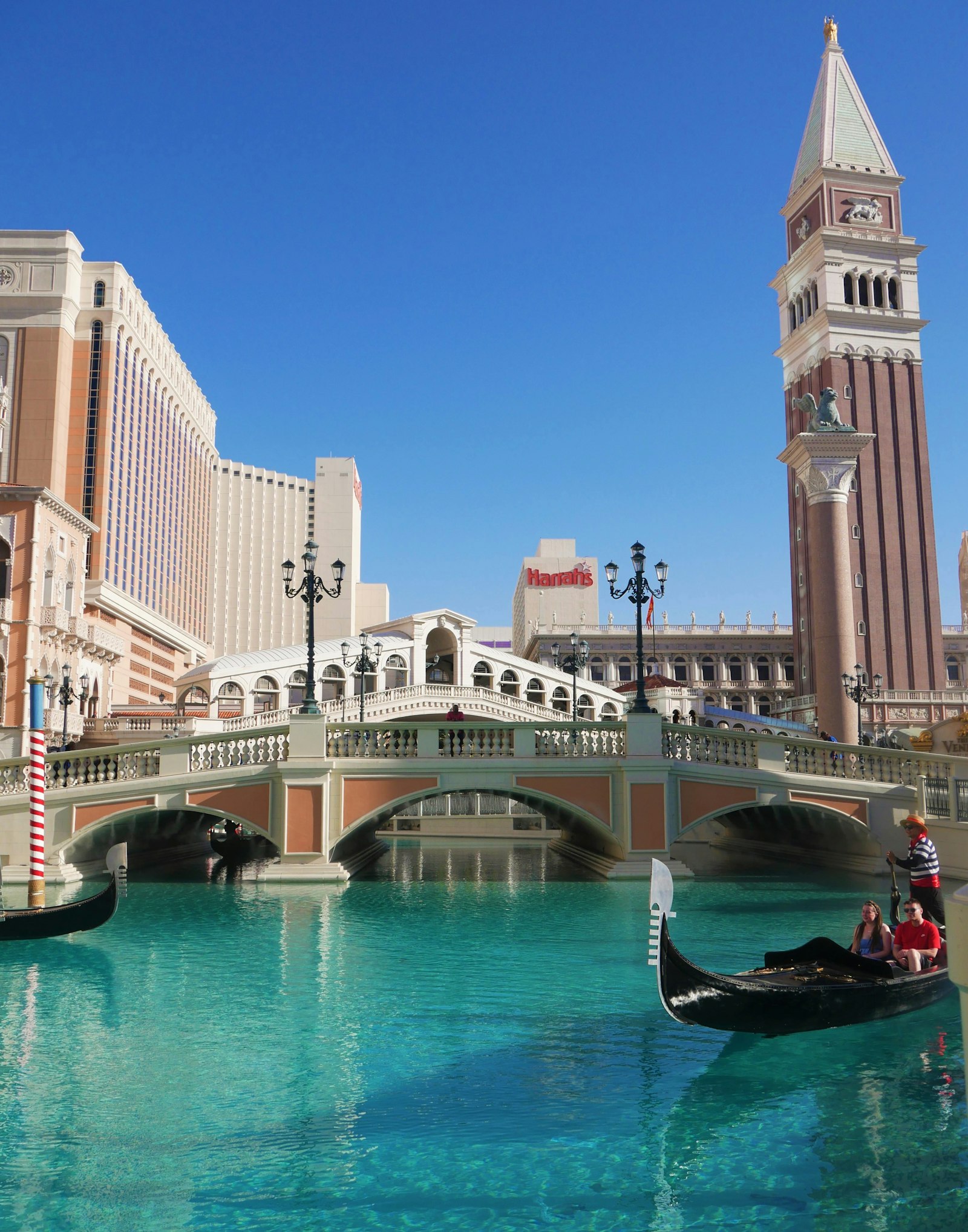 The Venetian Las Vegas canal and campanile tower on the north Strip