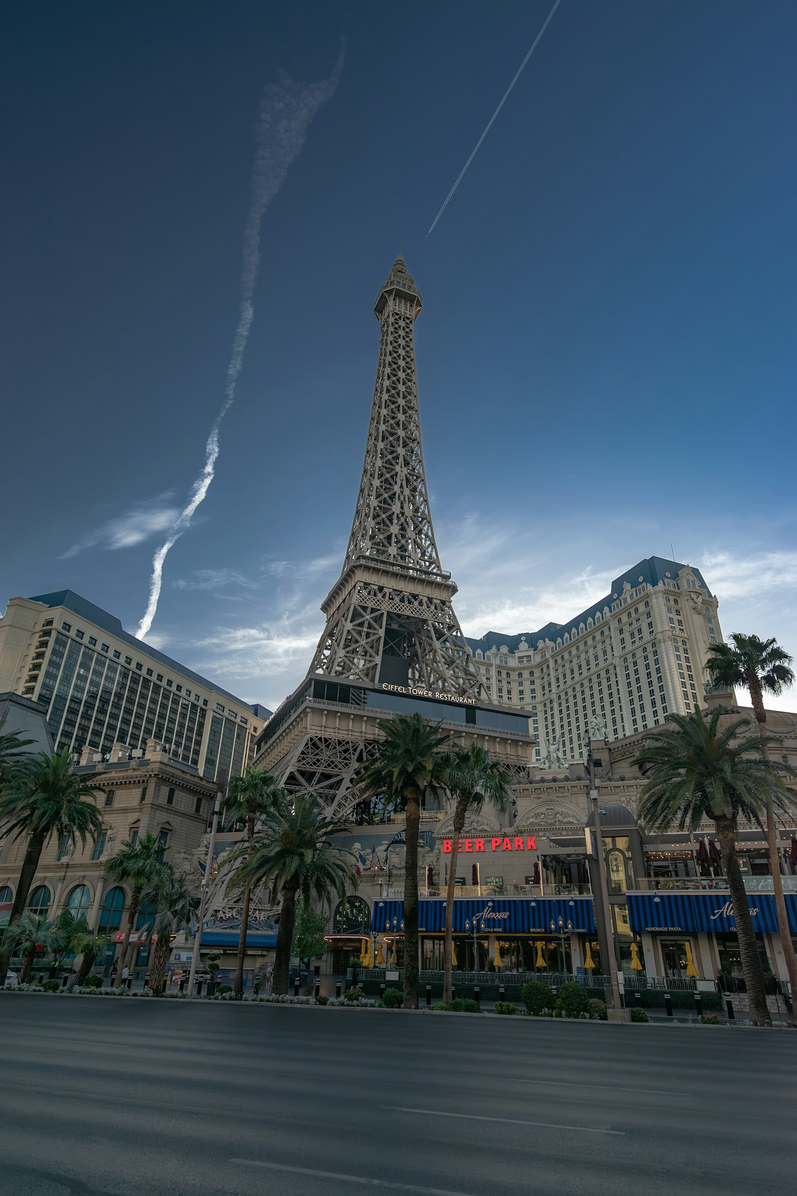 The half-scale Eiffel Tower at Paris Las Vegas, home of the Eiffel Tower Restaurant