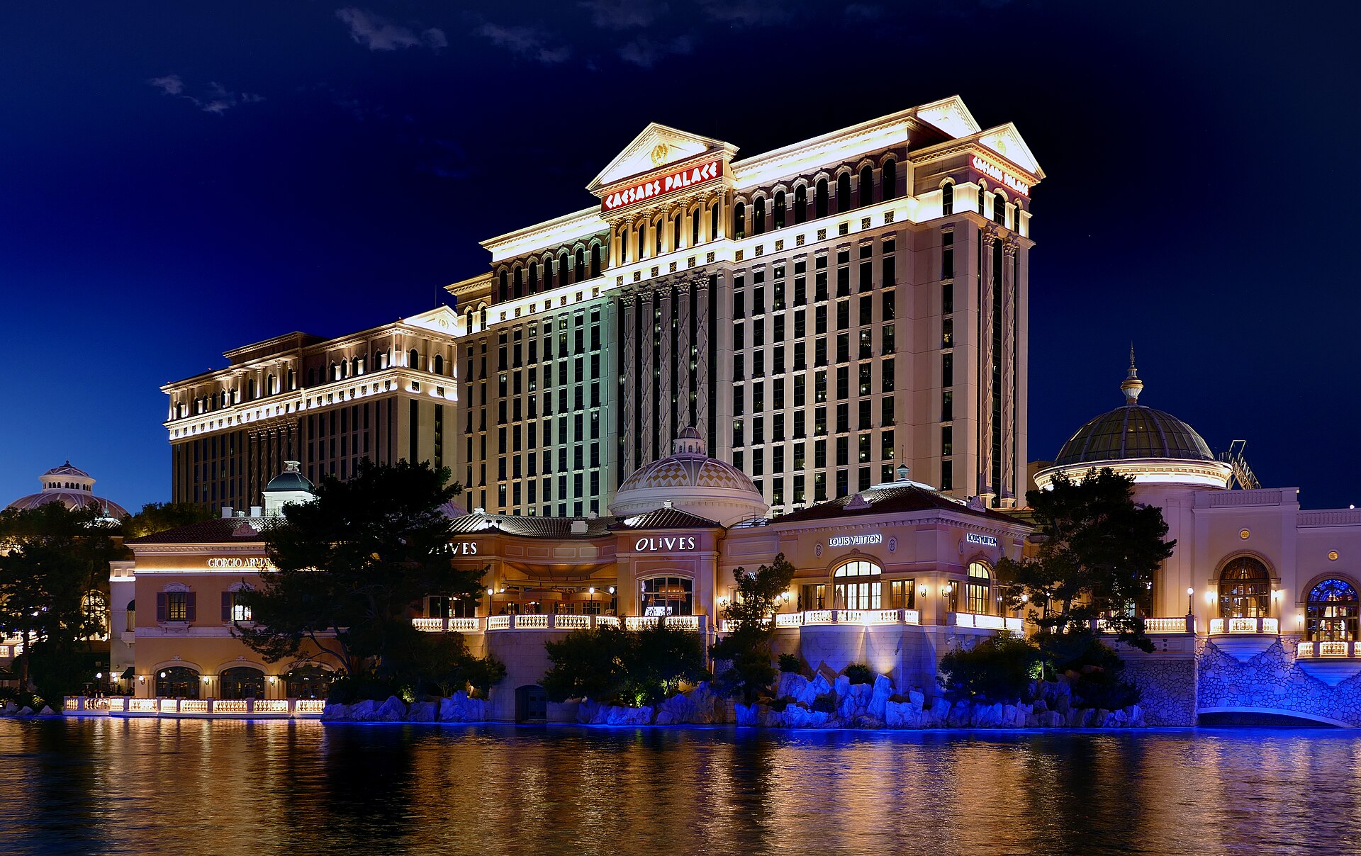 Caesars Palace in Las Vegas with its towers, fountains and Roman-style statues