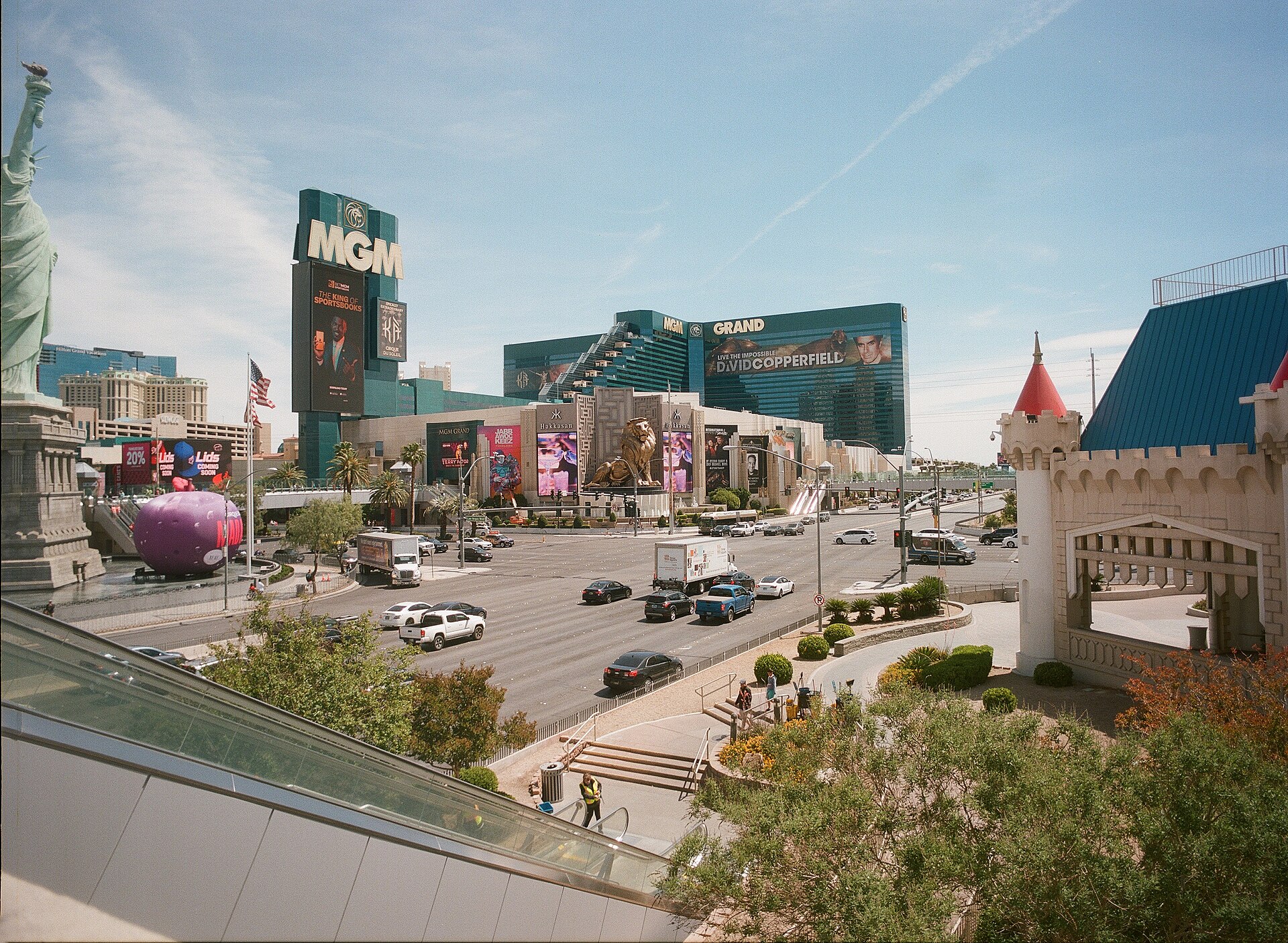 The green glass towers of MGM Grand Las Vegas on the South Strip in 2022