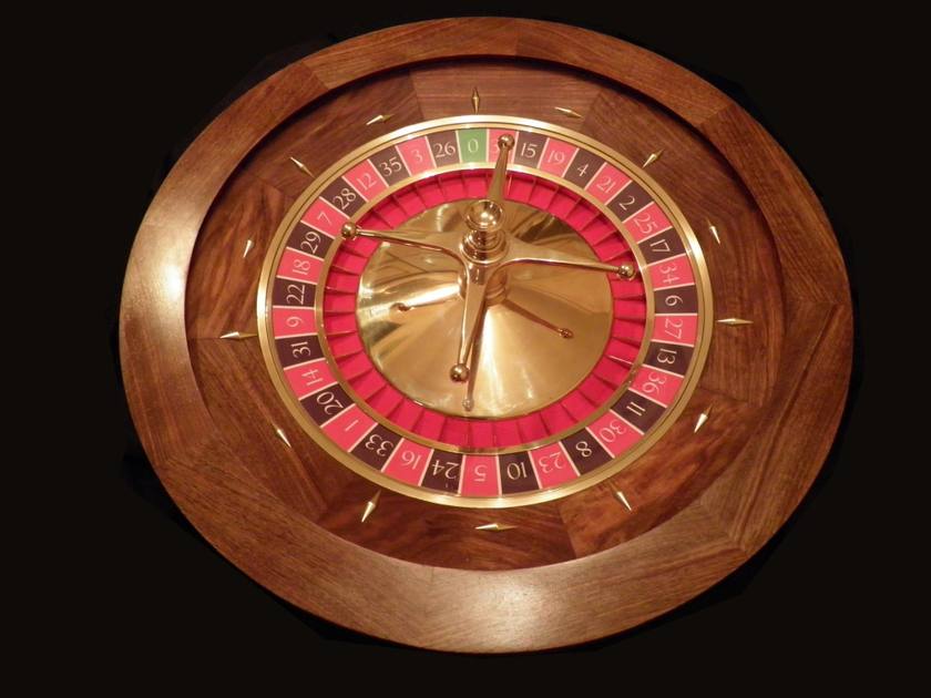Close-up of a casino roulette wheel