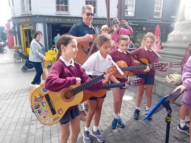 Pupils singing and playing guitar on the street at the Clonakilty International Guitar Festival (photo 1 of 7)