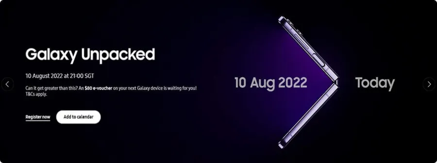 Galaxy Unpacked launch banner on Samsung's Singapore website